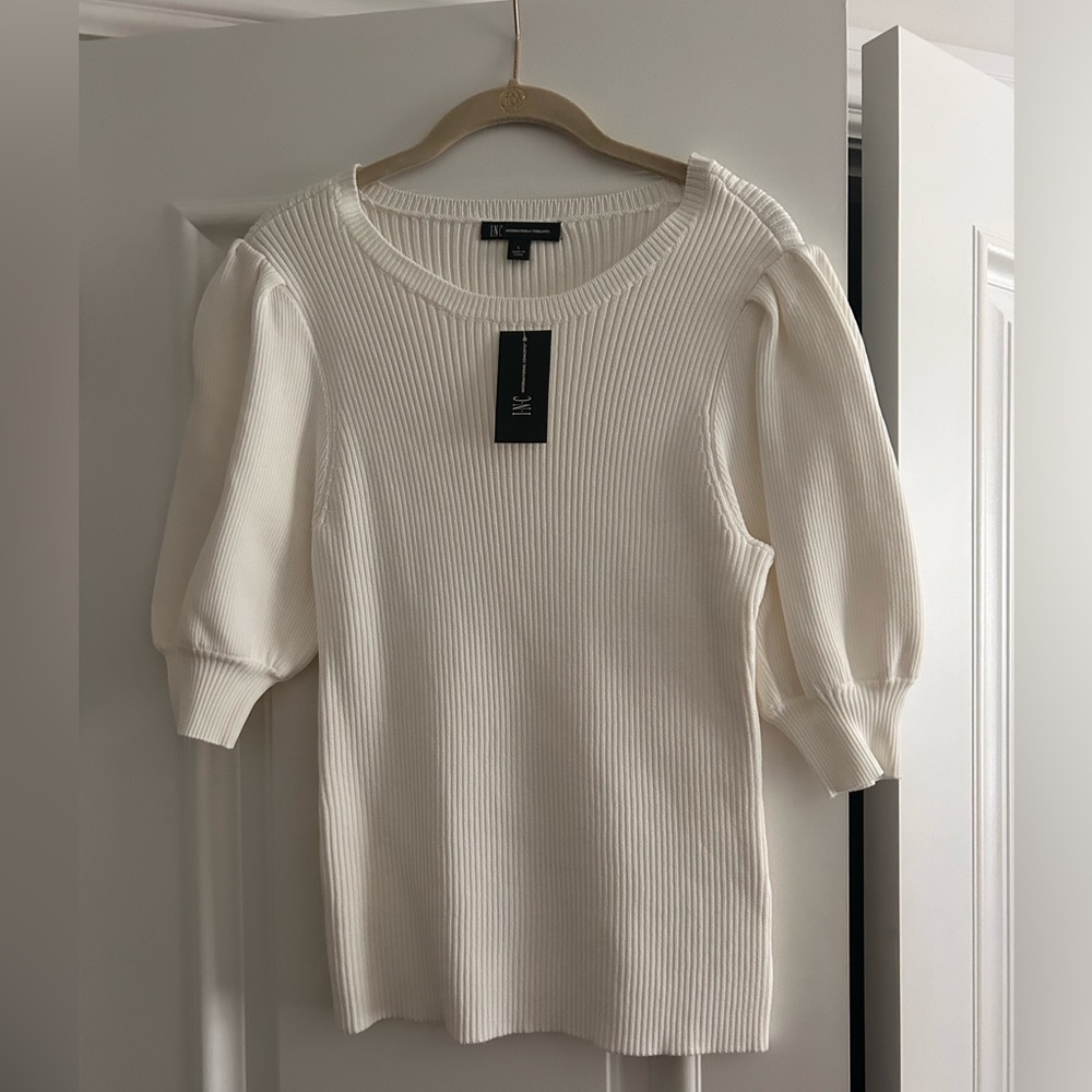 NWT INC white short balloon sleeve sweater       (color is more of a off white)
